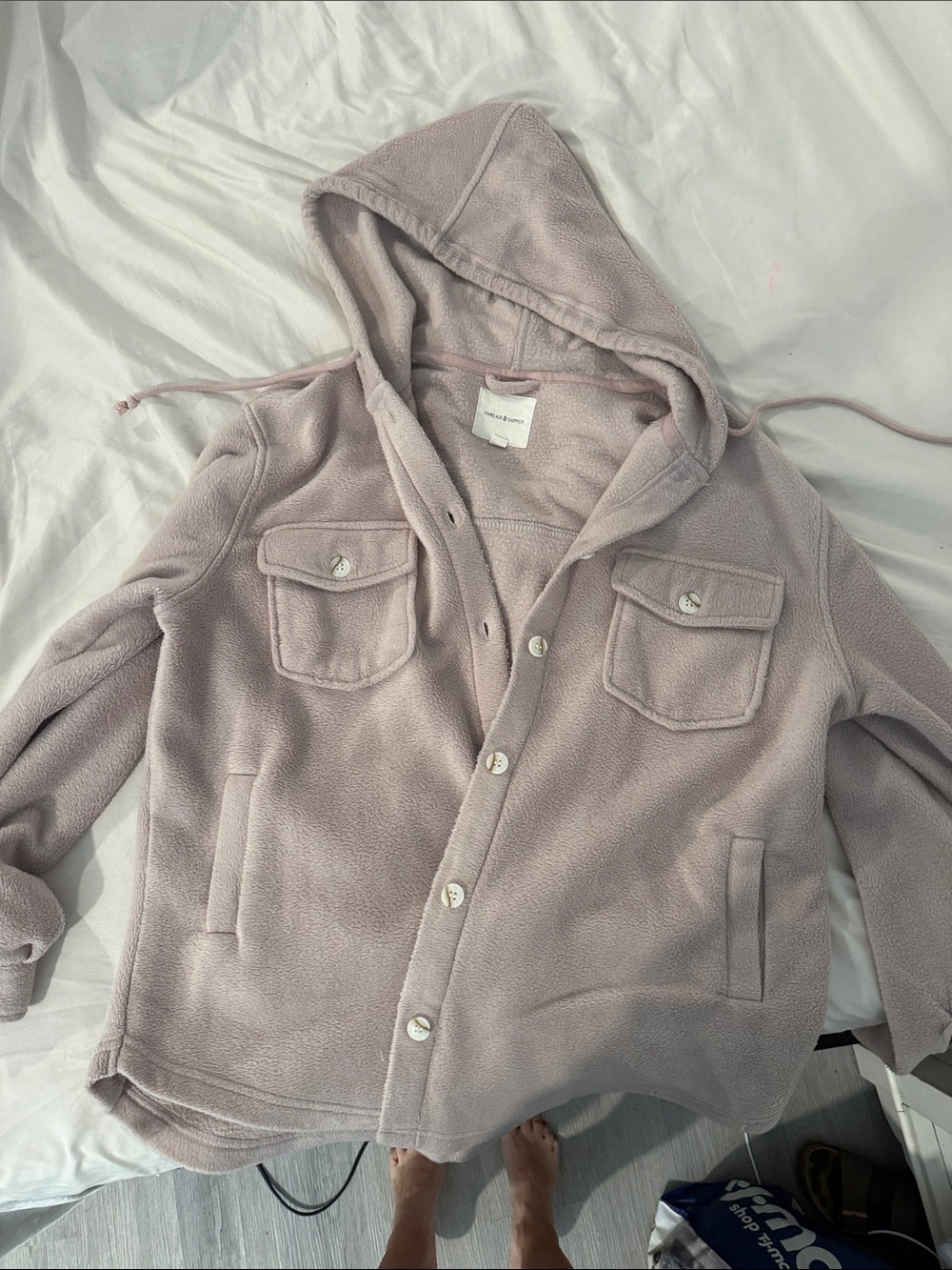 Worn once Thread & Supply Hooded Teddy Jacket in Light Mauve